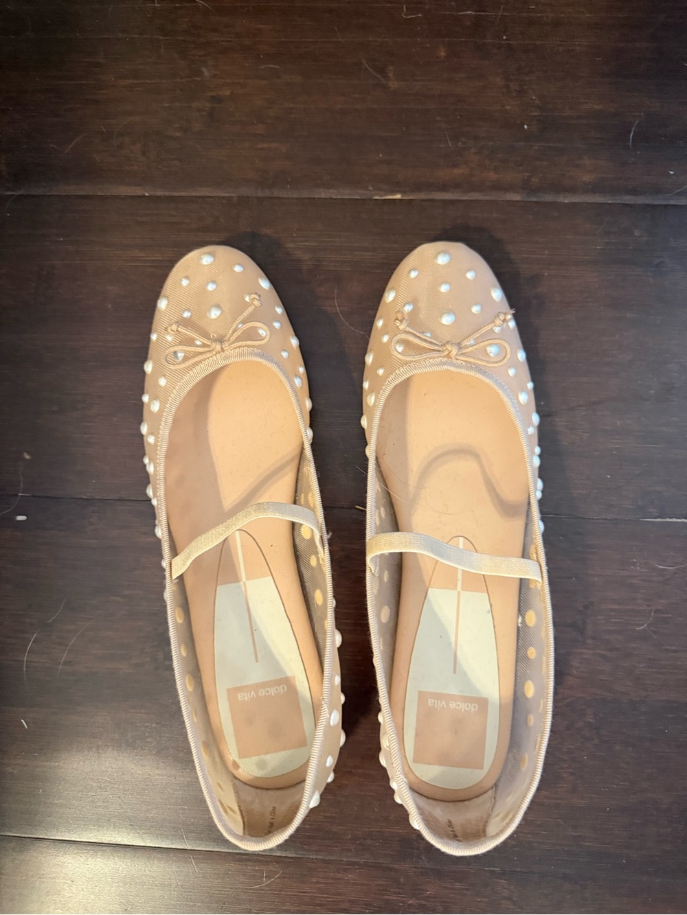 Dolce Vita Blush Pink Pearl-Studded Mary Jane Flats